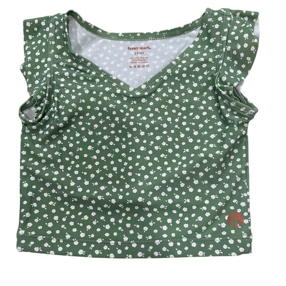 Honey Mark Girls Green Floral Two Piece Swimsuit Ruffle Sleeve Bikini 3T 4T - Picture 4 of 6